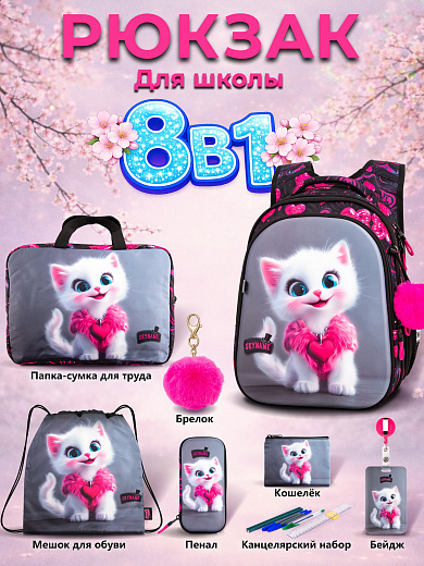 Рюкзак SkyName set-R1-084 + мешок для обуви, папка, пенал, кошелек, бейдж,брелок помпон