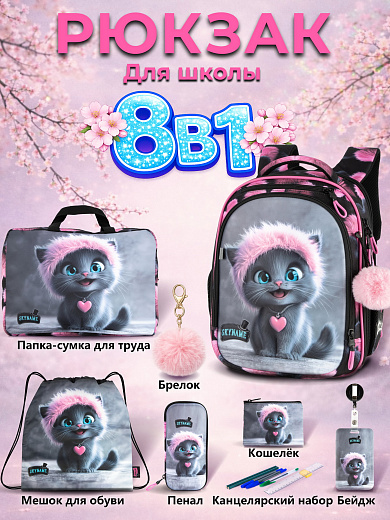 Рюкзак SkyName set-RK-614 + мешок для обуви, папка, пенал, кошелек, бейдж, брелок помпон