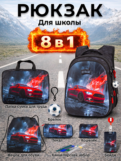 Рюкзак SkyName set-R1-088 + мешок для обуви, папка, пенал, кошелек, бейдж, брелок мячик