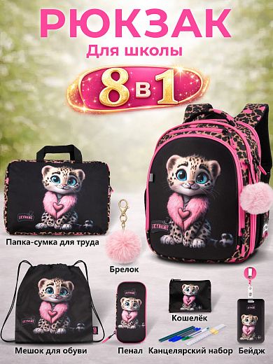Рюкзак SkyName set-RK-610 + мешок для обуви, папка, пенал, кошелек, бейдж, брелок помпон