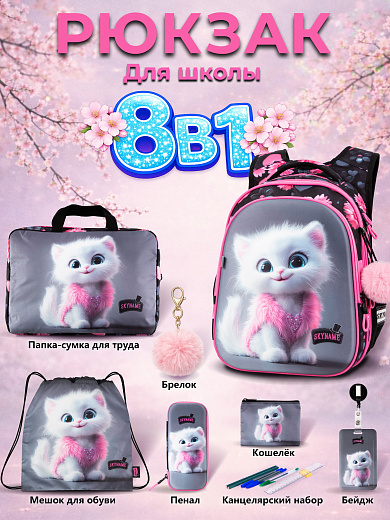 Рюкзак SkyName set-R1-080 + мешок для обуви, папка, пенал, кошелек, бейдж,брелок помпон