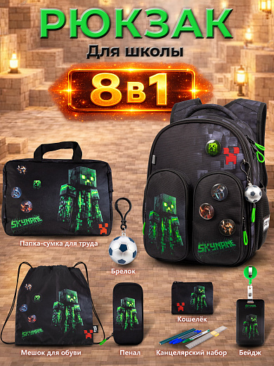 Рюкзак SkyName set-R9-3 + мешок для обуви, папка, пенал, кошелек, бейдж, брелок мячик, значки