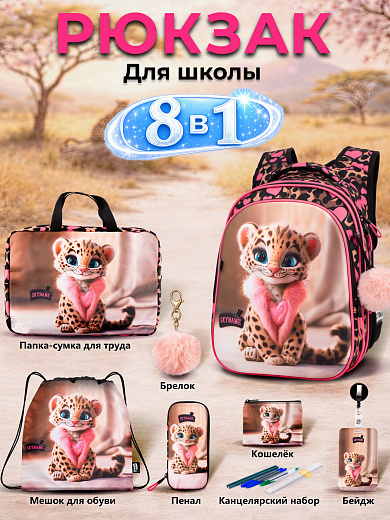 Рюкзак SkyName set-R1-081 + мешок для обуви, папка, пенал, кошелек, бейдж,брелок помпон